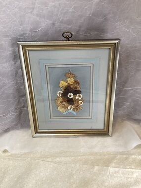 Vintage Pressed Flowers & Butterfly Framed Under Glass Handmade & Signed RGS